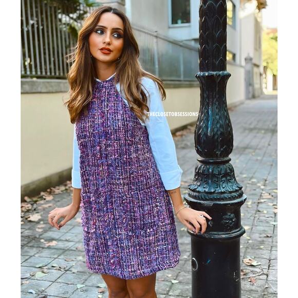 ZARA Mini Dress with Frayed Trims NWT Purple Tweed Size M, L - Picture 5 of 16